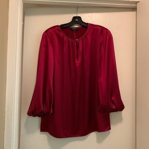 Lafayette 148 Ruby Red Silk Top Large